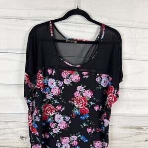 Rose diamond,1X Pink Black Roses Floral Top Pullover
